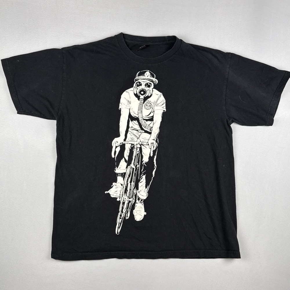 Y2K Obey Glow In The Dark Cyclist Gas Mask T Shirt Large Black Streetwear